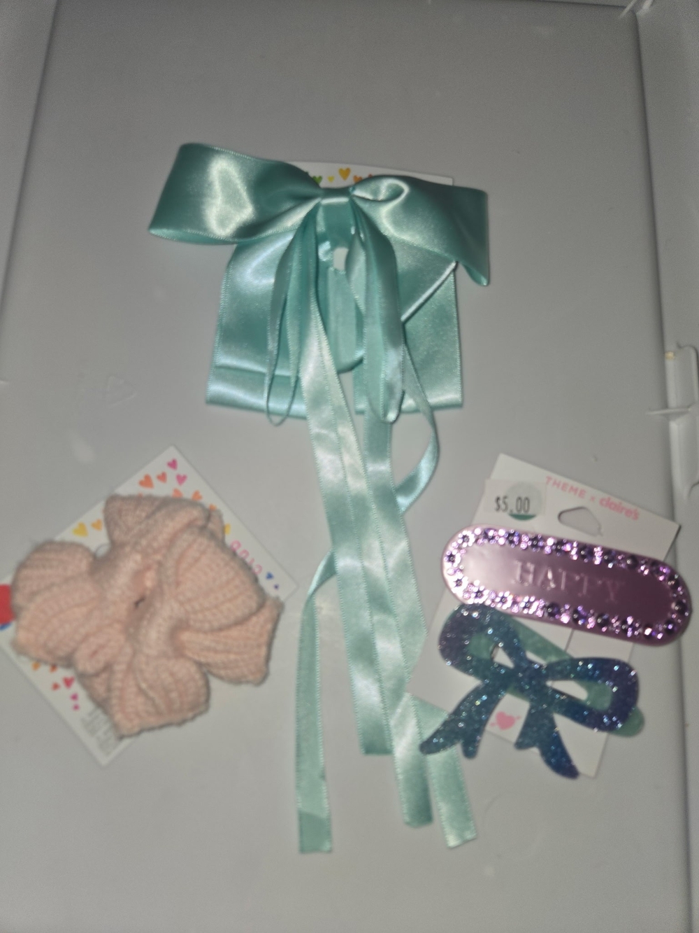 Kids Satin Ribbon Bow Hair Clip in Light Aqua by